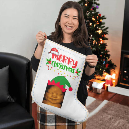 Christmas stocking saying  Merry Christmas  with Baby ultrasound  image wearing elf hat