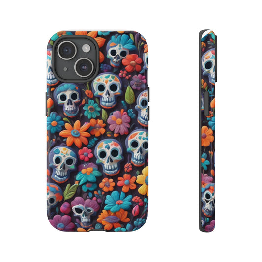 Vintage Skeletons in Bloom Phone Case | Embroidered Look Floral Charm Phone Cover | Halloween Cottagecore | iPhone | Pixel | SamsungTough