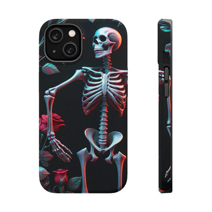 Phone case Skeleton skull Garden  Mystique Phone Case | Eerie Skulls Amidst Gloomy Wildflowers iPhone Pixel Samsung MagSafe Tough Cases