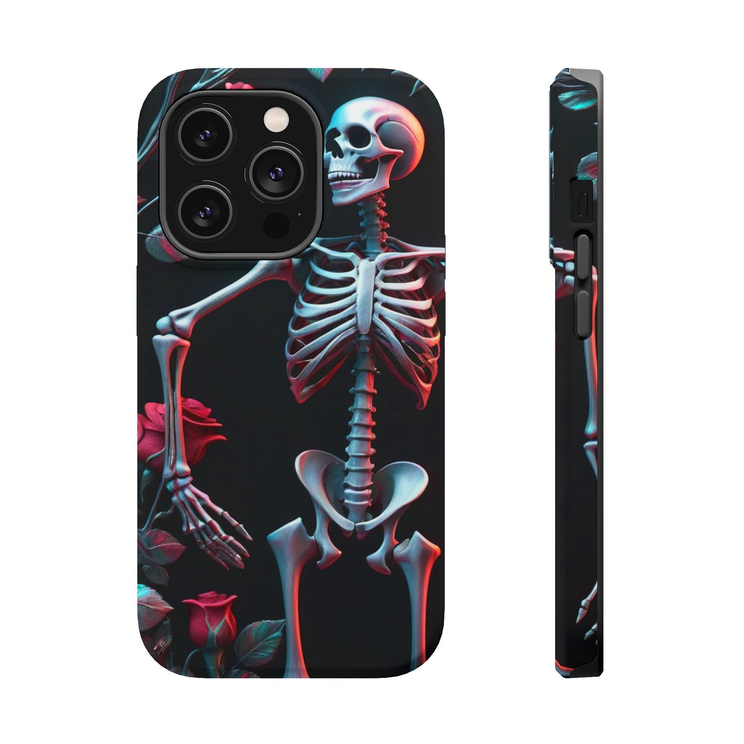 Phone case Skeleton skull Garden  Mystique Phone Case | Eerie Skulls Amidst Gloomy Wildflowers iPhone Pixel Samsung MagSafe Tough Cases