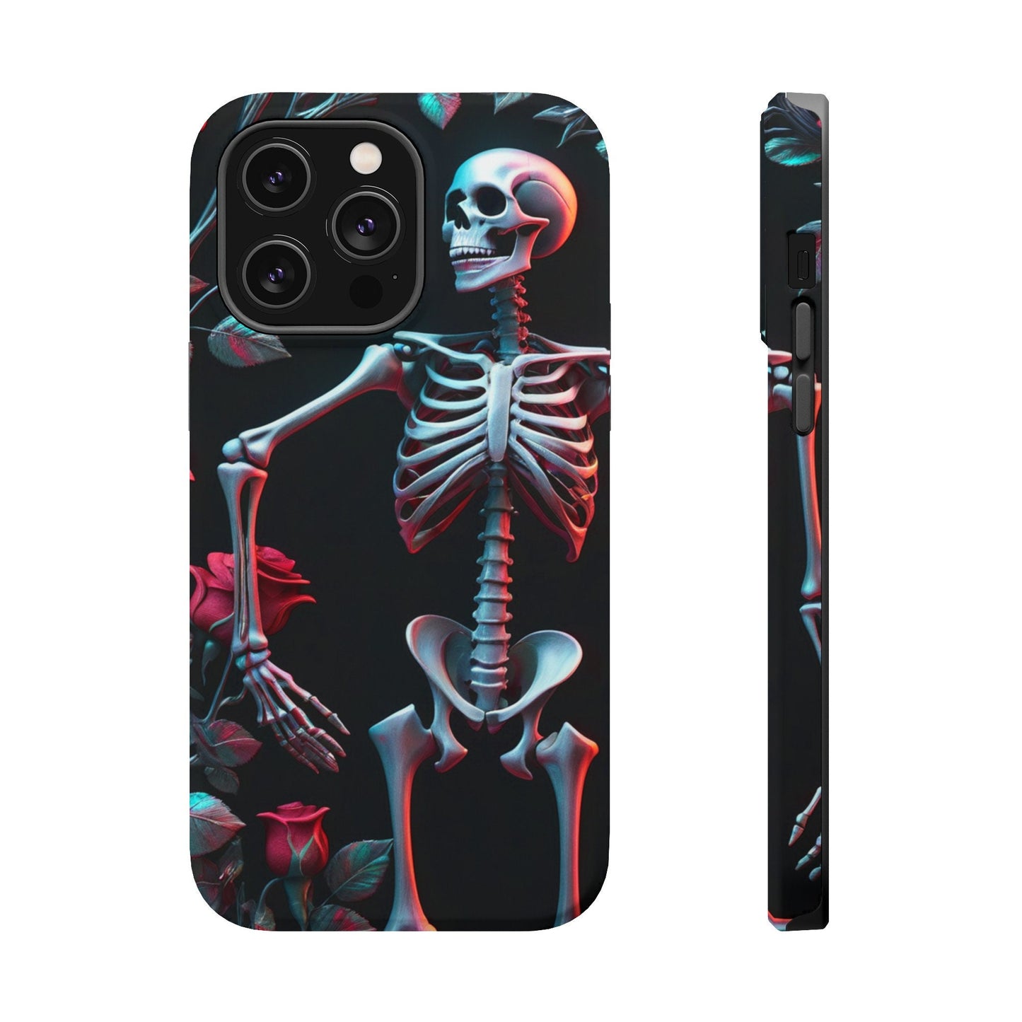 Phone case Skeleton skull Garden  Mystique Phone Case | Eerie Skulls Amidst Gloomy Wildflowers iPhone Pixel Samsung MagSafe Tough Cases