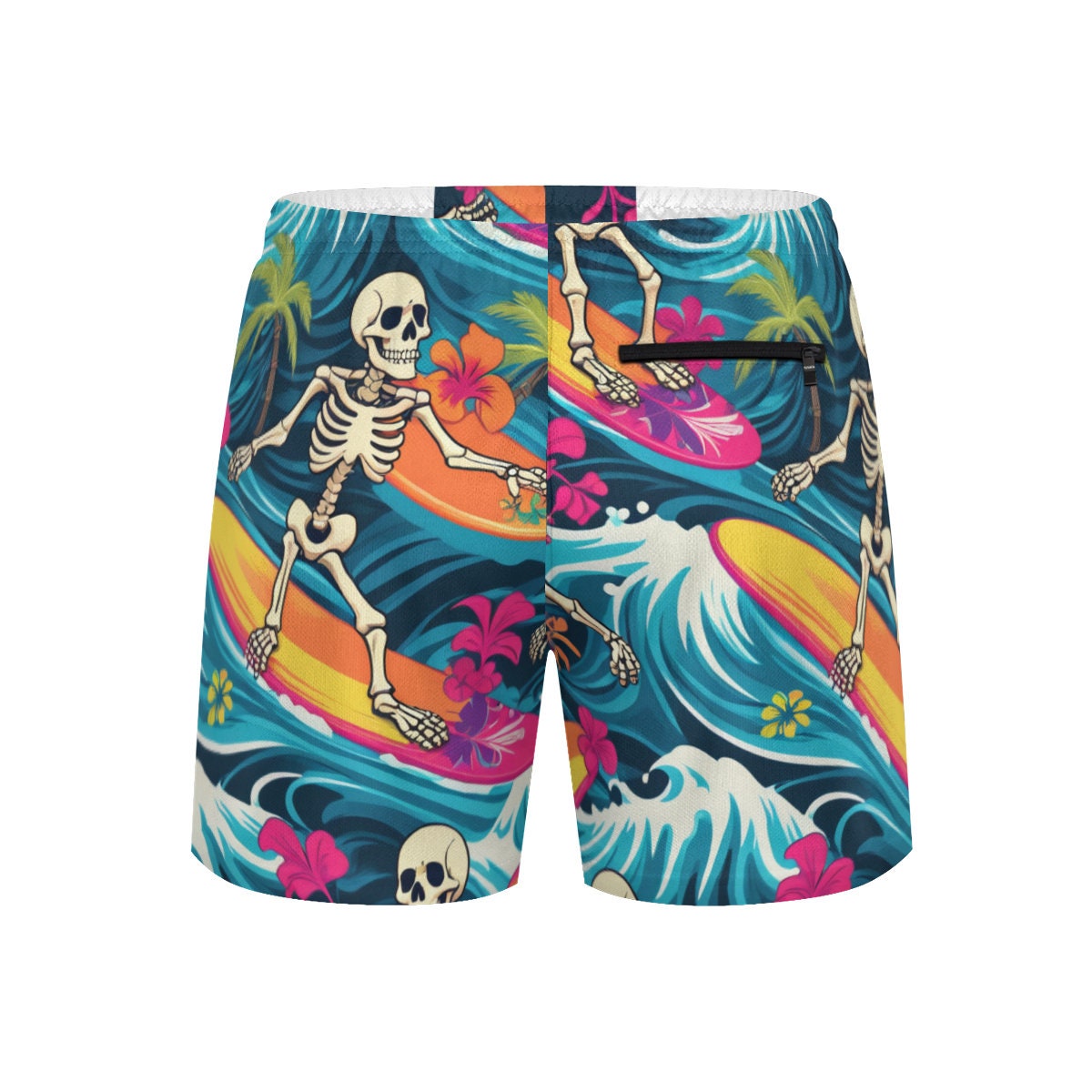 Hawaiian shorts skeleton  surfers Tropical Vibes Beach Shorts swim  Trunks resort shortsSummer Ready! Men's Beach Shorts in Vibrant