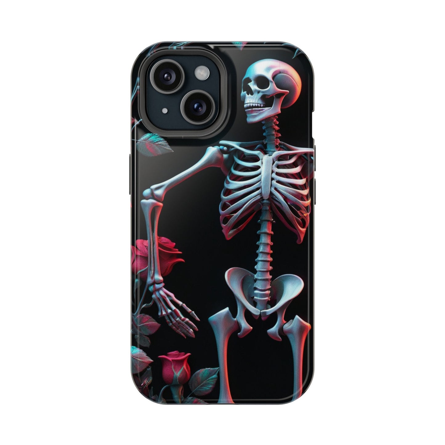 Phone case Skeleton skull Garden  Mystique Phone Case | Eerie Skulls Amidst Gloomy Wildflowers iPhone Pixel Samsung MagSafe Tough Cases