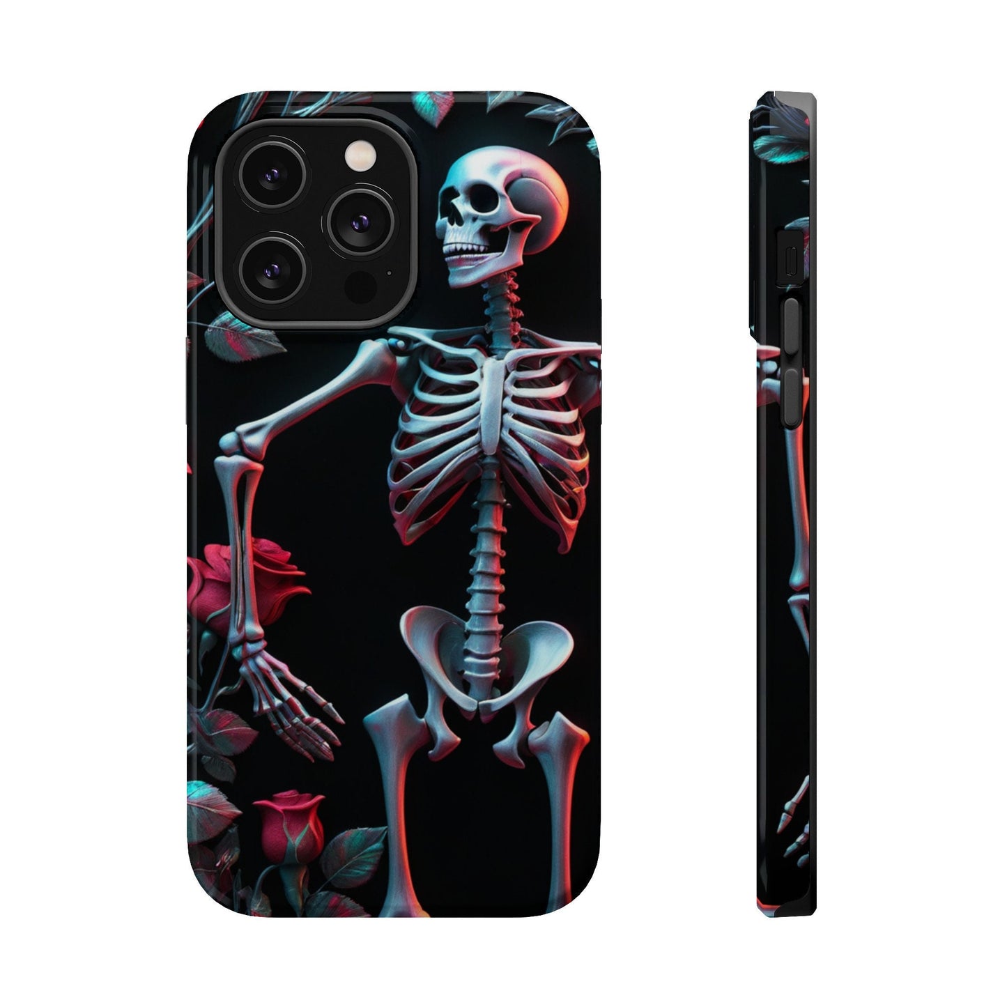 Phone case Skeleton skull Garden  Mystique Phone Case | Eerie Skulls Amidst Gloomy Wildflowers iPhone Pixel Samsung MagSafe Tough Cases