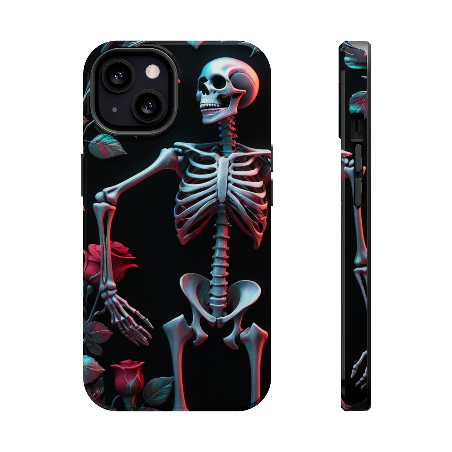 Phone case Skeleton skull Garden  Mystique Phone Case | Eerie Skulls Amidst Gloomy Wildflowers iPhone Pixel Samsung MagSafe Tough Cases