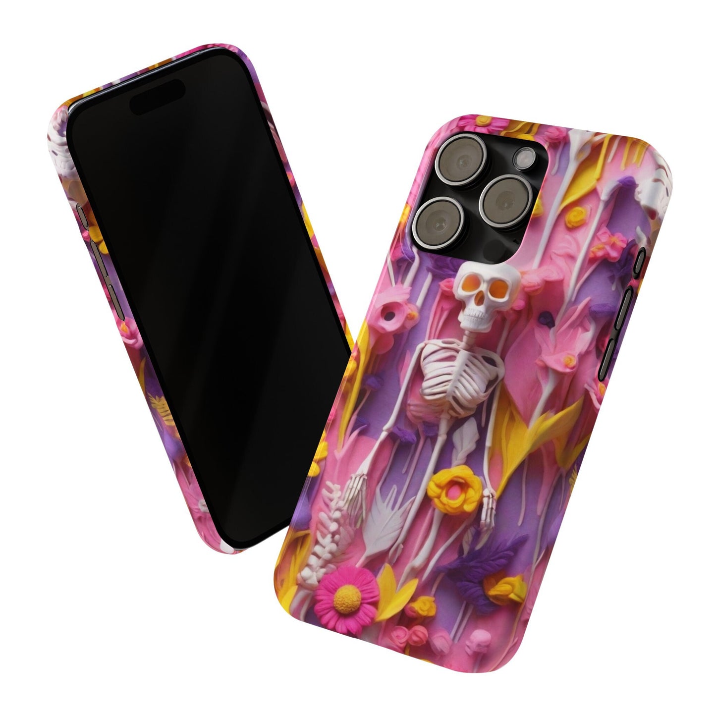 Phone case floral skeleton theme gift for her Slim Phone Cases