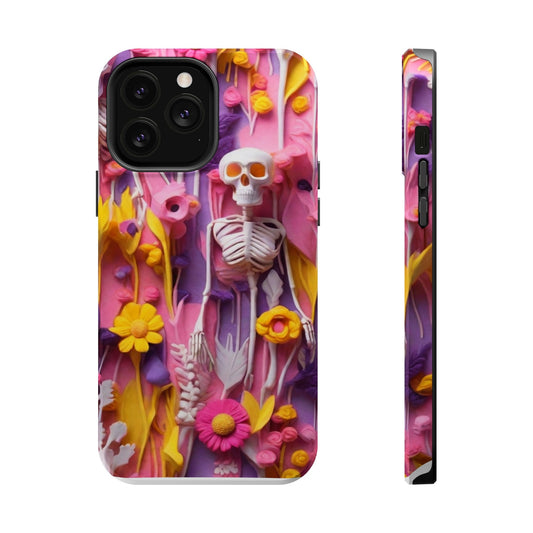 Vintage Skeletons in Bloom Phone Case Embroidered Look Floral Charm Phone Cover Halloween Cottagecore  iPhone  MagSafe Tough Cases