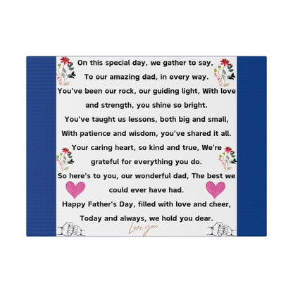 fathers day blanket for dad message gift Matte Canvas, Stretched, 0.75"