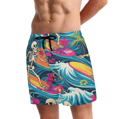 Hawaiian shorts skeleton  surfers Tropical Vibes Beach Shorts swim  Trunks resort shortsSummer Ready! Men's Beach Shorts in Vibrant