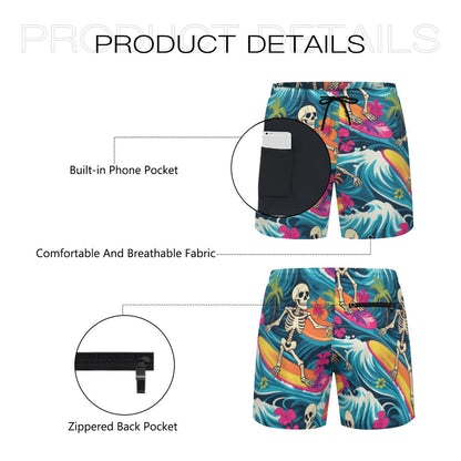 Hawaiian shorts skeleton  surfers Tropical Vibes Beach Shorts swim  Trunks resort shortsSummer Ready! Men's Beach Shorts in Vibrant