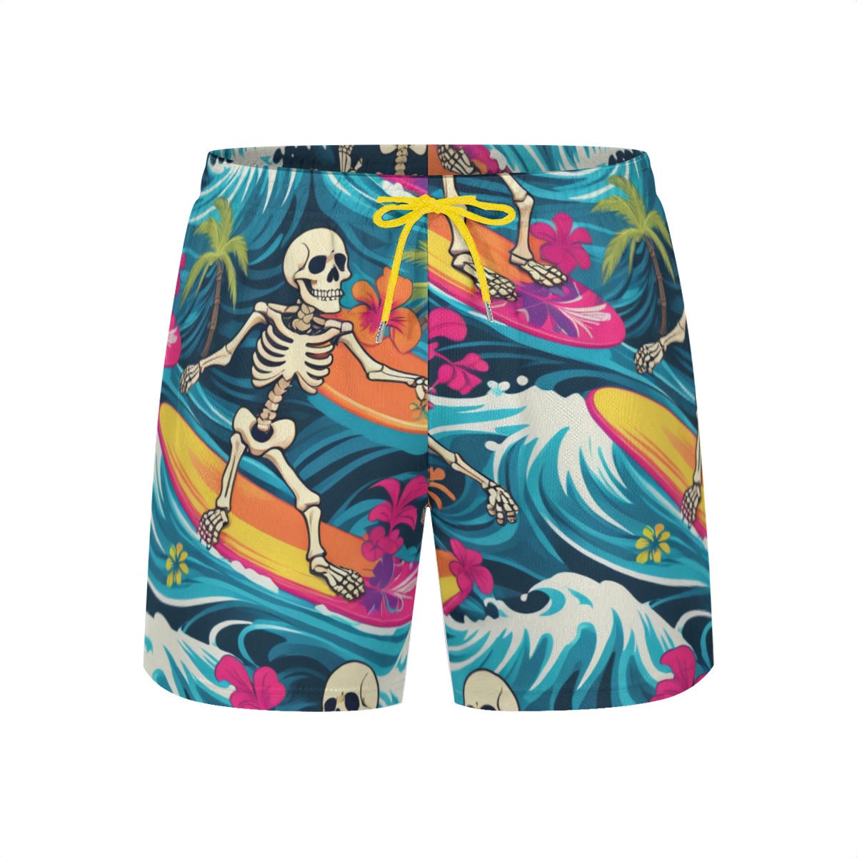 Hawaiian shorts skeleton  surfers Tropical Vibes Beach Shorts swim  Trunks resort shortsSummer Ready! Men's Beach Shorts in Vibrant