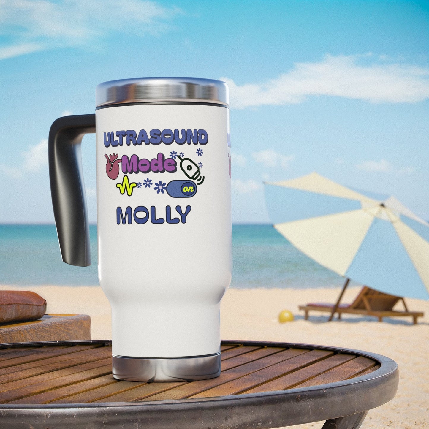 Personalized Travel Mug with Handle, ultrasound coffee tumbler nurse  14oz