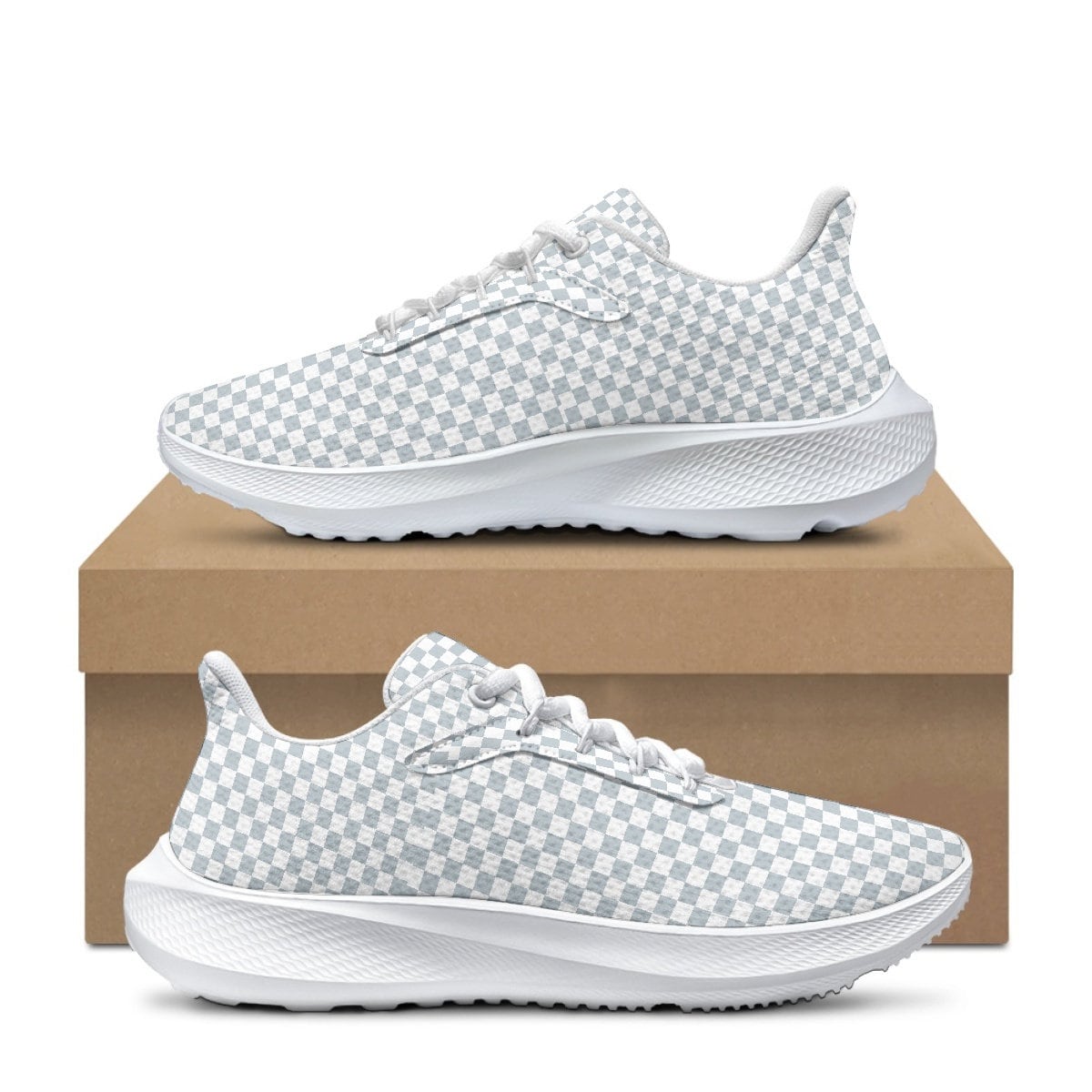 Women Sneakers checkered blue White Athletic Shoes With Pink Gingham Pattern  Checkered Sneakers White blue Trainers  Breathable