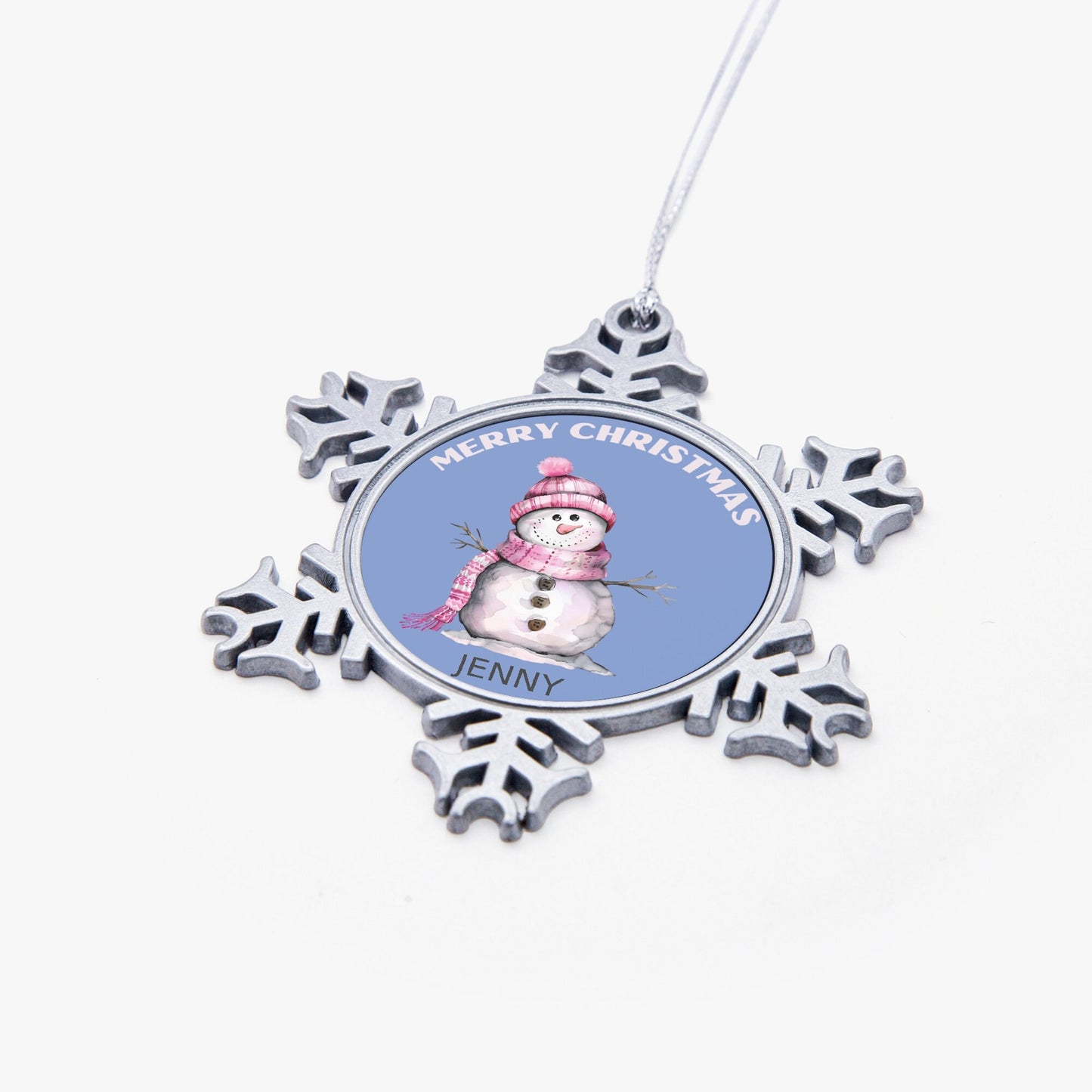 Personalized Snowflake Snowman Ornament  Festive Christmas Tree Decor Pewter Holiday Gift Snowflake Snowman Ornament Cute Christmas