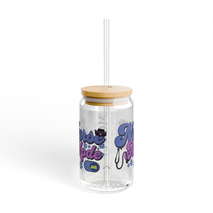 Personalized Nurse Iced Coffee Cup, RN Glass Tumbler, Beer Can Glass with Lid and Straw,  Nurse Appreciation Week Gift, RN