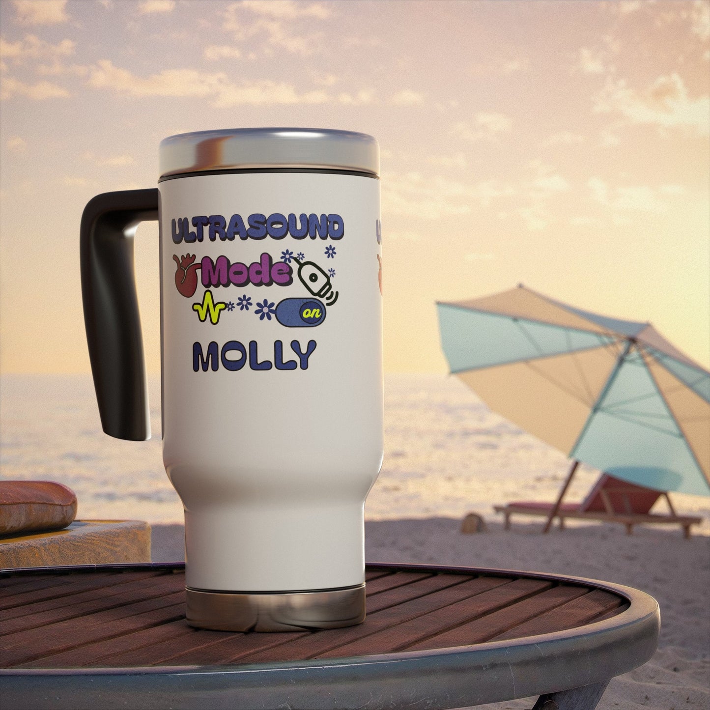 Personalized Travel Mug with Handle, ultrasound coffee tumbler nurse  14oz