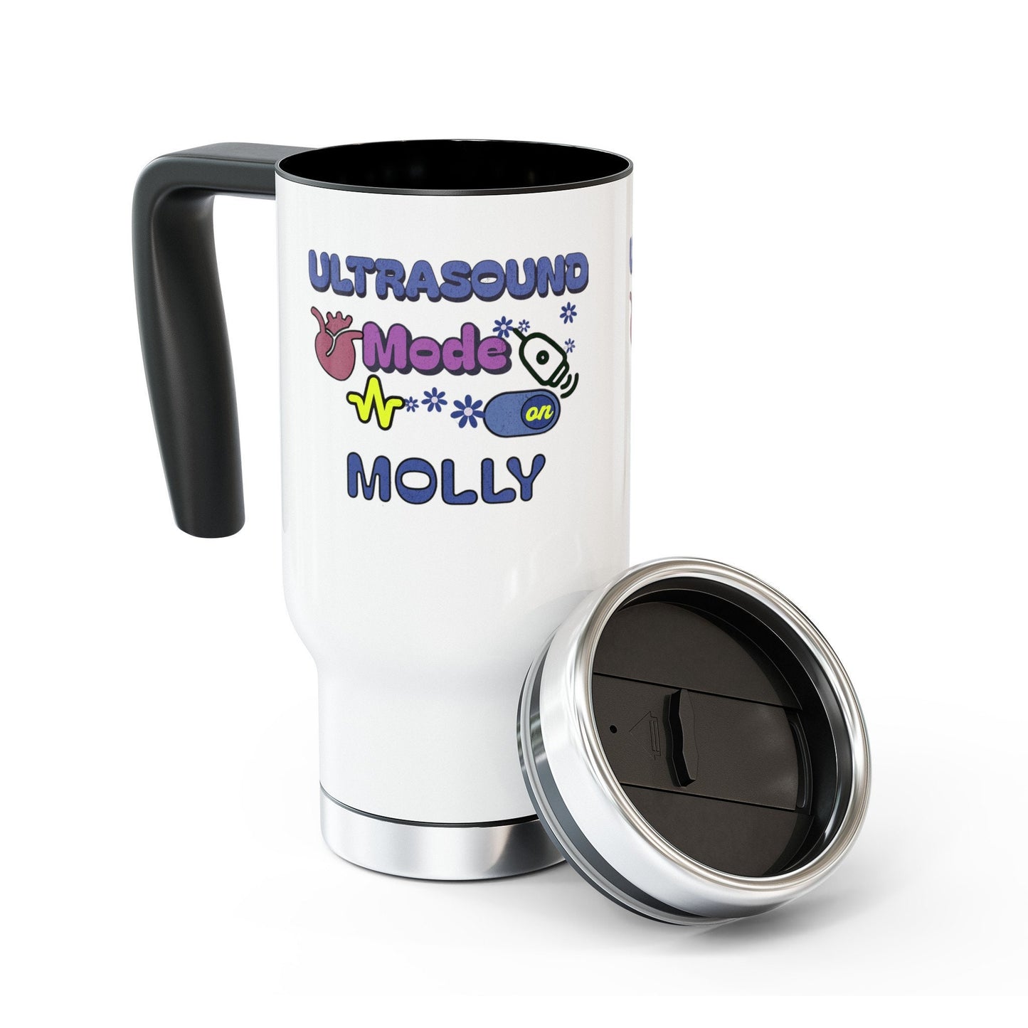 Personalized Travel Mug with Handle, ultrasound coffee tumbler nurse  14oz