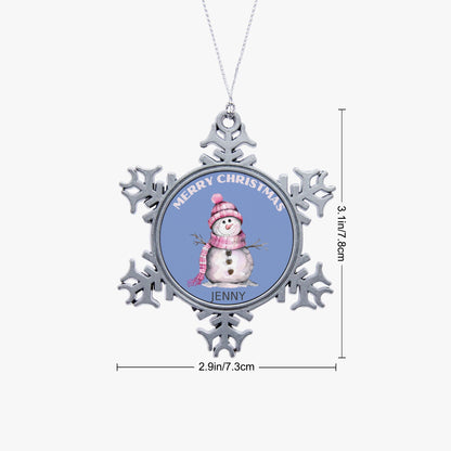 Personalized Snowflake Snowman Ornament  Festive Christmas Tree Decor Pewter Holiday Gift Snowflake Snowman Ornament Cute Christmas