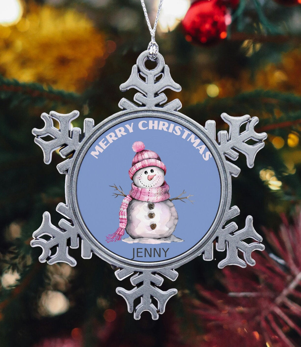 Personalized Snowflake Snowman Ornament  Festive Christmas Tree Decor Pewter Holiday Gift Snowflake Snowman Ornament Cute Christmas