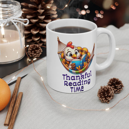 Book Lover Thanksgiving Mug, Thankful Reading Time, Fall Coffee Cup, Autumn Reading Gift, Reading Books Theme Mug, 11oz